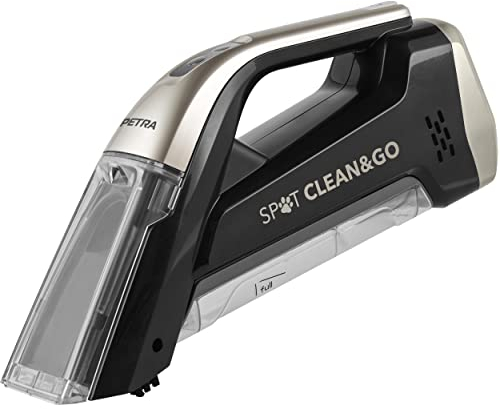Petra PF01624VDE Aspirateur sans fil Spot - aspirateur à main pour moquette/tissu, pulvérisateur et brosse, réservoir de détergent 110 ml, réservoir d'eau 220 ml, batterie rechargeable de 7,4 V