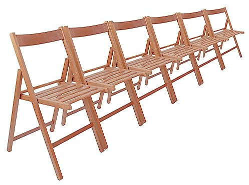 Harbour Housewares Beech Wood Folding Chairs - Walnut - 6x - Wooden Garden Chair Outdoor Seating Deck Seats Lightweight Foldable Dining Patio Furniture