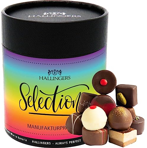 Hallingers Selection - Rainbow XXL - Manufaktur Pralinen Geschenk handgemacht ohne Alkohol aus Edelkakao Schokolade (Dose) - Geschenkideen Weihnachten & Geschenke Adventskalender | Hochzeit Glückwunsc