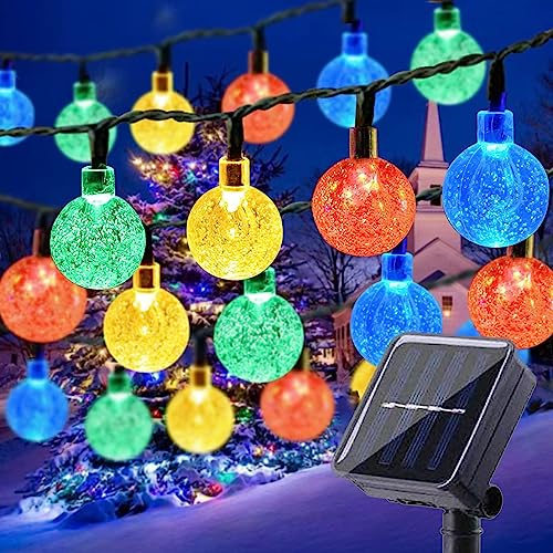Solar Lichterkette Aussen, 16M 140 LEDs Kristallkugel-Lichterkette, solarbetrieben, Solar-Terrassenbeleuchtung mit 8 Modi für Weihnachtsbaum, Garten, Hof, Party (16M, RGB)