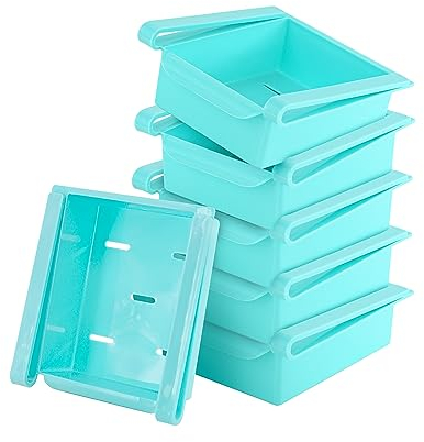 GEEZY Fridge Storage Organiser Retractable Fridge Drawer Under shelf Space Saving Storage Basket Fruit and Veg Containers Set of 6