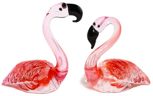 Movdyka 2 Pcs Glass Hand Blown Flamingo Figurine Ornaments Gifts for Couple | Crystal Animal Art Collectible Keepsake for Flamingo Lovers, Christmas Birthday Presents, Home Decorative Ornament