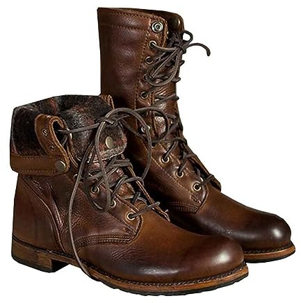 SIULAS Mittelalterliche PU-Lederstiefel - Retro-Reitstiefel für Herren - Steampunk Knight Boots Schnürstiefeletten - Kurze Reitstiefel für Herren Outdoor-Mode Freizeitschuhe,Braun,45