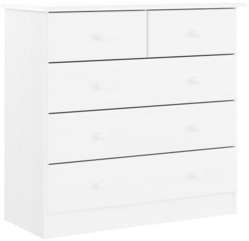 vidaXL Kommode, Sideboard mit 5 Schubladen, Schubladenschrank Schrank für Schlafzimmer Büro, Beistellschrank Flurschrank, Weiß Massivholz Kiefer