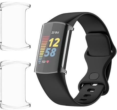 HOMTERN 2-Pack Cases Compatible with Fitbit Charge 6 and Charge 5,Flexible TPU Full Covered Shell Shockproof Scratch-Proof Screen Protector Case, 2 Pack Clear