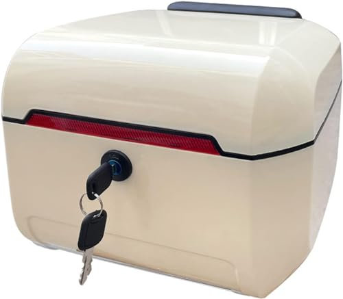 VECNUM Rechteck Motorrad Topcase, Universal Motorradkoffer-Heckkiste, Roller Helmbox Sicherheitsschloss Gepäcklagerung Mit Montagezubehör,Beige