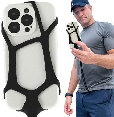 Pulpo Safety Cell Phone Lanyard Black Fits Smartphones 6.1 to 6.8” - Anti Theft Phone Strap for Men & Women, Lanyards for Phones, Hiking Phone Holder & Cellphone Lanyard, Silicone Crossbody Straps