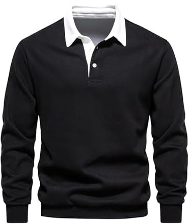 Btmpmcs Herren Sweatshirt Poloshirt Leichtes Langarmshirt Atmungsaktiv Casual Baumwolle T-Shirts Autumn Winter Klassisch Fit Mode T Hemden Rugby Hemden mit 3-Knopfleiste