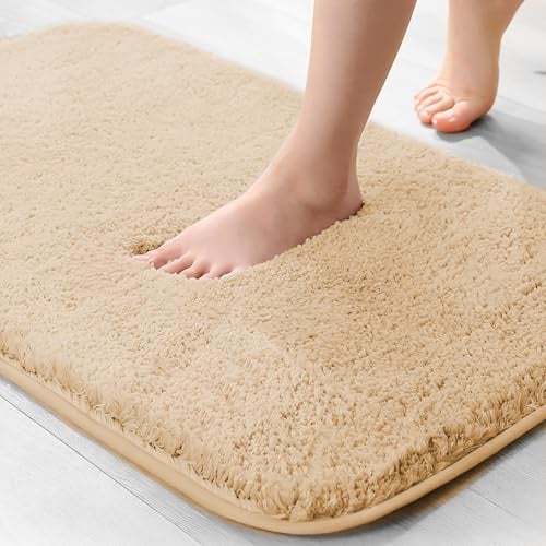 wyewye Mikrofaser-Badematte, 2 cm, super dick, super saugfähig, 40 x 60 cm, Kamelfarben