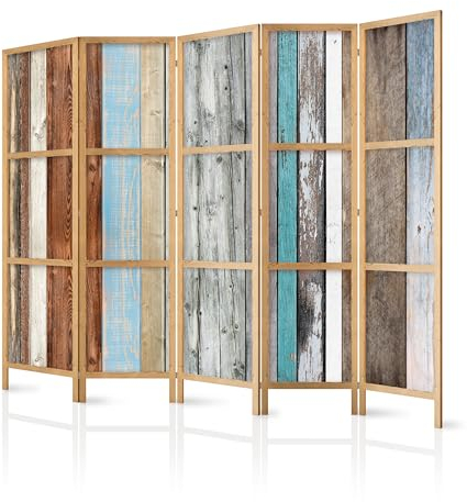 murando - Paravent Innen Raumteiler Holz Botanik Abstrakt 225x172 cm 5-teilig Japanische Trennwand Raumtrenner Room Divider Mobiler Sichtschutz Spanische Wand Raum Abtrennung Natur f-A-0355-bh-c