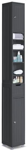 VOUNOT Badezimmerschrank Hoch mit 2 Türen und 1 Schublade, Badschrank Schmal, Badezimmer Hochschrank, 20x20x180cm, Schwarz