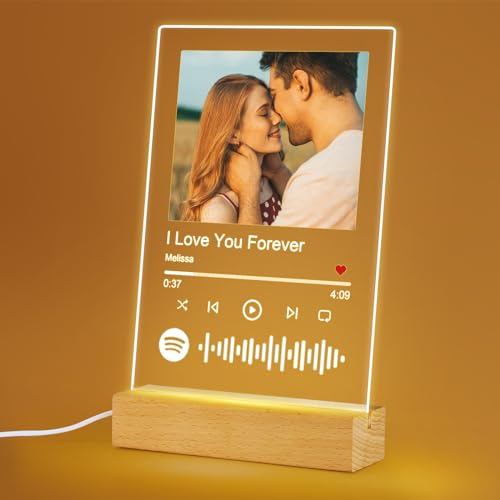 Skyeasure Spotify Glas Personalisiert, Custom Song Plaque Song Spotify Plaque Cover Glas Bild mit Foto Fotogeschenke Personalisierte Geschenke für Frauen Männer Valentinstag Weihnachten