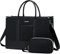 LOVEVOOK Sac Cabas Femme, Grand Sac à Main Sacs Ordinateur 17 Pouces, PU Cuir Imperméable Tote Bag Les Cours Lycee Sac Bandoulière portés épaule Travail Etudiante Affaires, Noir