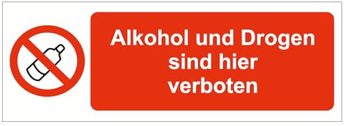 Indigos UG Aufkleber Alkohol Drogen Verboten - 148x52 - Hotel, Firma, Schutz, KITA, Arzt, Praxis, Wohnung - Sicherheit - Warnung