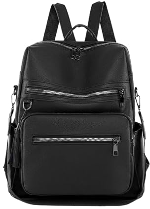 Shengxi Rucksack tasche 2 in 1 damen, Soft Leder handtasche Rucksack für Damen, Damen Freizeit multifunktional rucksack mittelgroß für den täglichen Gebrauch auf Reisen, Arbeit und Schule, schwarz