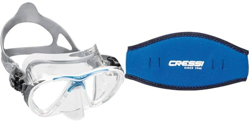 cressi Erwachsene Big Eyes Evolution Crystal Flossen, Transparent/Blau Weiß, Eine Größe & Neoprene Strap Cover for Mask - Cover Maskenband Neoprenuberzug, Einheitsgröße, Adult Unisex