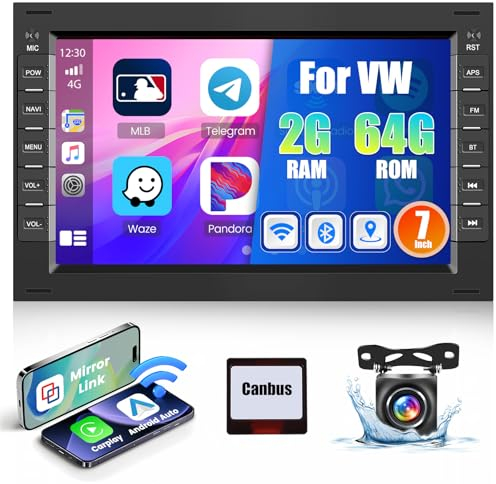 Hikity 2G+64G Android 13 Autoradio per VW T5 Golf 4 Polo MK4 MK5 Passat B5 con Wireless Carplay Android Auto 7Pollici Stereo Auto con GPS Navi WiFi DSP FM RDS Telecamera Posteriore MIC