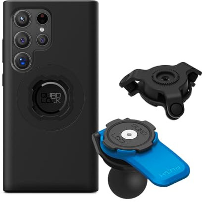 Quad Lock Support Téléphone pour Motocyclette avec Adaptateur Boule 1 pour RAM Mounts et Amortisseur de Vibrations avec Coque MAG pour Galaxy S24 Ultra