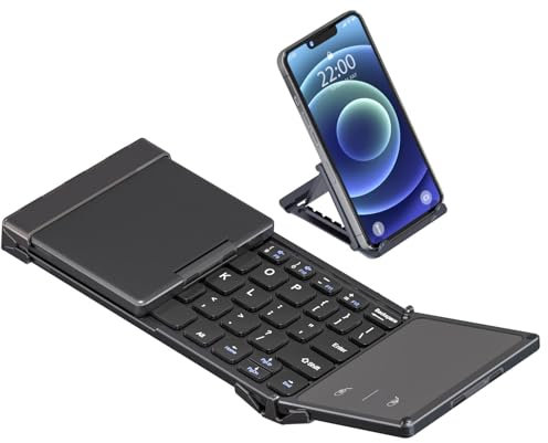 ROCK&ROWN Foldable Bluetooth Keyboard, Wireless Portable Keyboard with Touchpad, Folding Travel Keyboard for iOS/Android/Windows