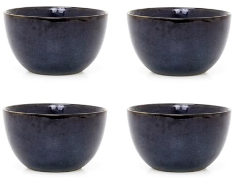 Carousel Home Set of 4 Blue Reactive Glaze Stoneware Bowl | Round Ceramic Kitchen Cereal Bowl Serving Bowl Pasta Bowl | Soup Bowl Serving Dishes - 660ml
