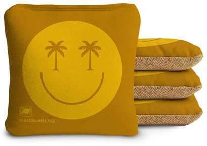 ACA Synergy Soft Professional Cornhole Bags Dual Sided Regulation 6x6 Set of 4 Smiley Palm Yellow