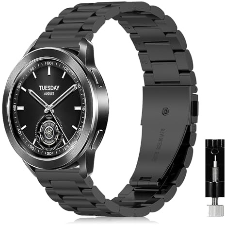 NicMool 22mm Metall Armband für Xiaomi Watch S5/S4/Redmi Watch 5Active/Lite | Edelstahl Faltschließe Verstellbares Ersatzarmband für Xiaomi Watch 5/2/S3/S1 Pro/S1 Active/S1/2 Pro/Mi Watch - Schwarz/Gold