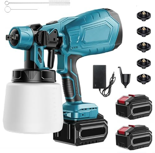 Kottwca Cordless Paint Sprayer With 21V Battery, Fence Paint Sprayers With 1000ml Container, HVLP Paint Spray Gun With 2 x 3000mAh Batteries & Charger for Home Walls & Ceilings, Garden Sheds Furniture