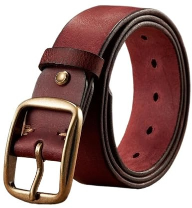DCNIYT Dicker Rindsleder, Kupfer-Dornschließe, echtes Leder, Gürtel für Jeans, modisch, lässig, Herren-Bund, Retro-Riemen