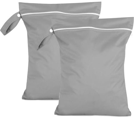 Moorle 2 Stück Nassbeutel 40 x 30 cm, Wasserdichter Wäschesack Grau, Wiederverwendbarer Reise Nasssack mit Reißverschluss, Klein Nasstasche Schwimmen für Badeanzüge, Strandtücher, Windeln