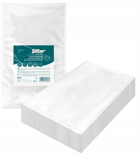 Sillar vakuumbeutel lebensmittel Vakuumierbeutel 50 Beutel 15x25cm für zur Mehrheit Vakuumierer & Lebensmittel Vakuumiergerät, Kochfest und Sous Vide Gefrierbeutel, -20-100℃, BPA-frei