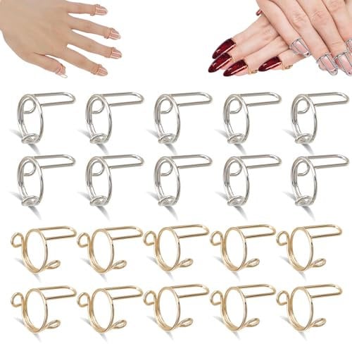 Bettinay 20 PCS Nail Rings, Adjustable Detachable Fingernail Rings, Reusable Metal Finger Nail Rings