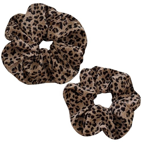 AMOR SPES 2PCS Big Small Leopard Print Hair Scrunchies Set for Women Hair Bands Hair Tie Hair Rope Headband Hair Accessories (B)