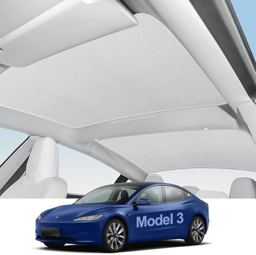 CAMXTOOL Sunshade Roof for Tesla Model 3, Sunroof Shade Glass Sun Shade 2017-2023, with Detachable Double Layer Roof Shade & 2PCS Side Window Sunshades, Skylight Heat Insulation, Non-Sag, All 6 PCS