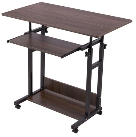 Warmiehomy Mobile Computer Desk, Height Adjustable Sofa/Bed Side Table with Wheels, Laptop Desk with Sliding Keyboard Tray and Shelf, Overbed Table for Working/Study/Eating, 80x45x69-89cm, Black