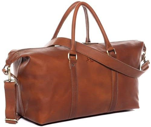 SID & VAIN große Reisetasche echt Leder - Sporttasche Harper 53 cm - Weekender erweiterbar Handgepäck mit Schultergurt - Ledertasche Herren und Damen braun handgefertigt