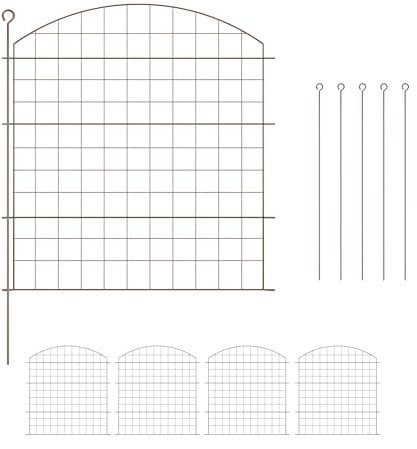 Relaxdays Valla Estanque, 5 Paneles Exteriores, Reja Jardín Metálica, 78 x 75 cm, Set Verja Arqueada, Piscina, Acero, Marrón, Pack de 5