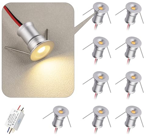 HHTUN 902 120°-LED-Mini-Spot, DC 12 V, 1 W, 80 Ra, 75 lm, kompakte Bauform, Einbau geeignet für die Schrankbeleuchtung (z. B. Weinschränke, Schuhschränke etc.), inklusive Netzteil(4000K,Silver,9Pack)