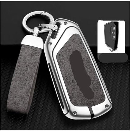 Autoschlüsselgehäuse aus Zinklegierung, kompatibel mit Skoda VRS Octavia Kamiq Kodiaq Karoq RS Superb Fabia Rapid Favorit, kompatibel mit Škoda RS-Schlüsselschutzhülle(S Grey For VRS D)