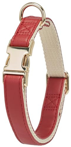 YUDOTE Hundehalsband aus Weichem Leder mit Sicherheits-Schnellverschluss-Metallschnalle, Natürliche Baumwolle Gepolstertes KunstlederHalsband für Welpen mit Empfindlicher Haut, Rot