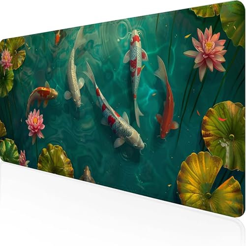 Tappetino Mouse Pescare Tappetino Mouse Gaming 1200x600mm Rosso Tappetini Scrivania con Bordi Cuciti Impermeabile e Antiscivolo Base Mousepad per Travail Famiglia PC Ufficio Accessori, Regalo L-W