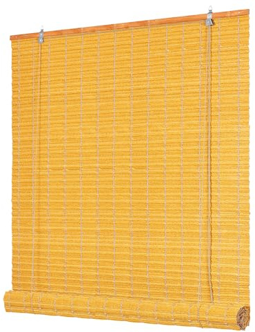 Deswell PE-Bambusoptik-Rollo Wetterfest B60 x H150 cm Gold, Outdoor-Rollo für Fenster & Tür mit Seitenzug, Sonnen- & Sichtschutz mit UV-Schutz, für Innen- und Außenbereich Fensterrollo