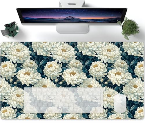 Mauspad XXL Weiße Blütenpflanzen Mousepad groß Motiv Tischunterlage Large Size verbessert Präzision und Geschwindigkeit auch für Roccat Razer Logitech Maus und Tas - 600x300mm