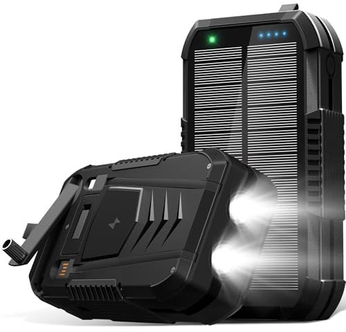 70000mAh Solar Wireless Power Bank Eingebaut in 2 Kabel und Handkurbel, tragbares Ladegerät 30W Schnelles Ladegerät 6 Ausgänge & 4 Eingänge Externes Batteriepack mit Heller Taschenlampe