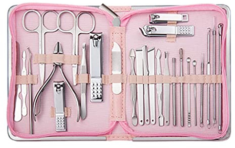 Set manicure professionale 26 pezzi in acciaio inox kit manicure rosa