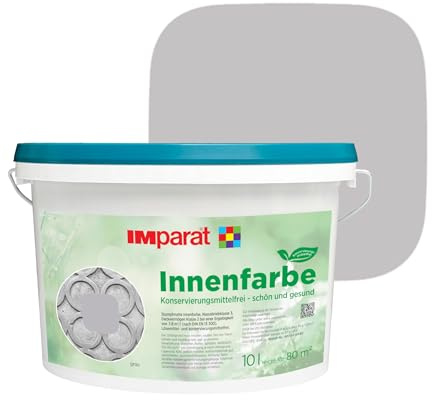 IMparat Innenfarbe KF konservierungsmittelfrei grau 10 l | ideal für Allergiker | matte Trend Wandfarbe | hohe Deckkraft | waschbeständige Raumfarbe | perfekte Renovierfarbe | Profi-Qualität