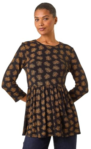 Roman Originals Abstract Print Stretch Tunic Top for Women UK - Ladies Everyday Autumn Winter Round Neckline Comfy Soft Evening Vacation Work Party Night Out