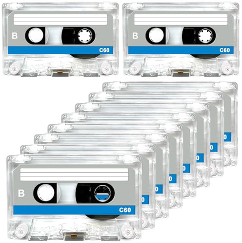 10 Stück Audio Kassetten Leer: Empty Cassette Tapes, Leere Audiokassetten, Rauscharm Hohe Leistung 60 Min, Transparenter Kunststoff-Kassettenbandhülle für Vorlesungen, Seminare und Alltagsaufnahmen