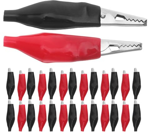 SOPOTUTU 48 Piezas Pinzas de Cocodrilo Aisladas con Cubierta Protectora Abrazaderas Eléctricas Resistentes Rojo y Negro para Pruebas Eléctricas y Proyectos DIY Conexión Segura y Aislamiento