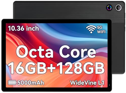 Ainmel 10.36 inch Tablet, Android Tablet, Octa-Core,16GB RAM 128GB ROM(1TB TF Expand), WiFi 6, Bluetooth 5.4, 5000mAh, 5MP + 8MP, 1332 * 800 IPS, Widevine L1 Gaming Tablets PC (Black, 10.36 Inch)