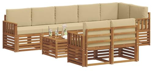 vidaXL Sofagarnituren 9 pcs Natur und Beige Massivholz Akazie, Moderne Garten-Sofa-Garnitur, Robustes Outdoor-Sofa, braunes Akazienholz, stylische Sitzgruppe für deinen Garten